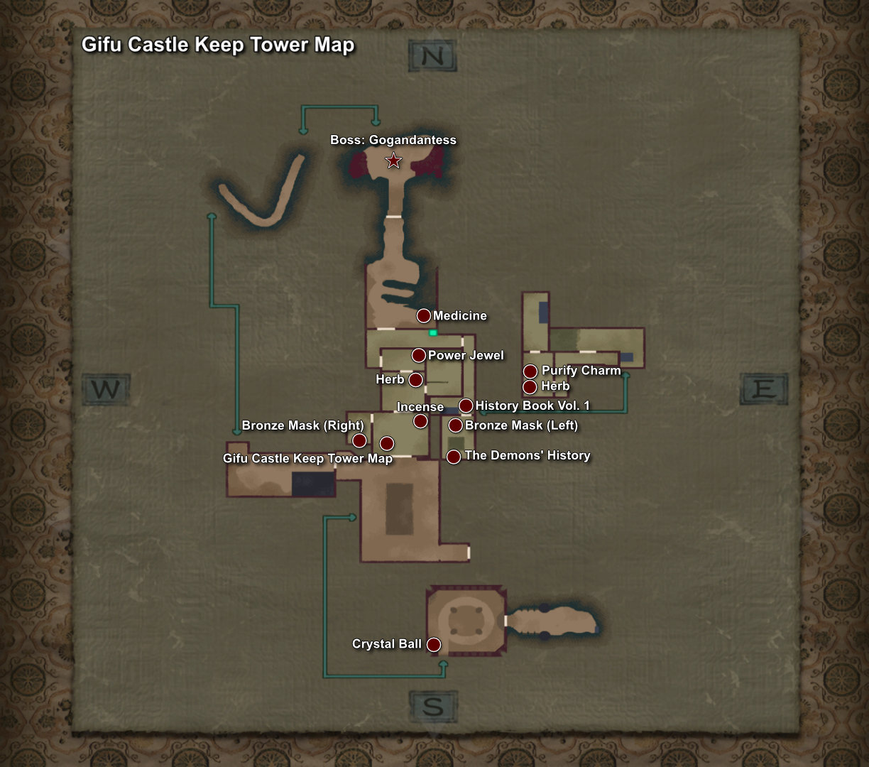 095. Gifu Castle Keep Item Map (First Visit)