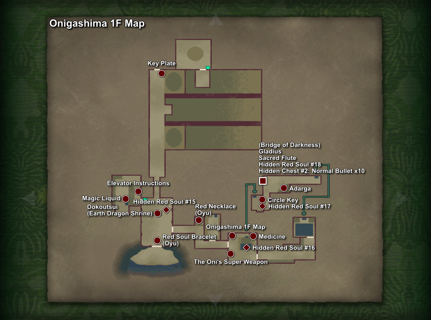 217. Onigashima 1F Item Map (First Visit)